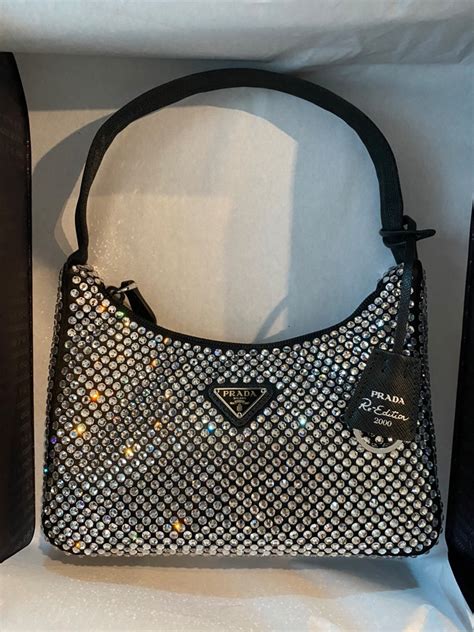 prada satin mini bag with artificial crystals